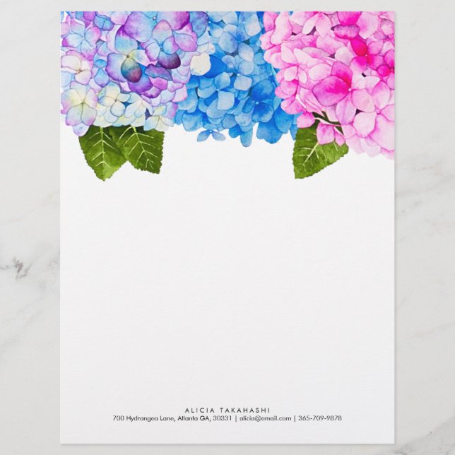 En-tête De Lettre Élégante Hydrangée Florale| Ajouter un contact de  (Devant)
