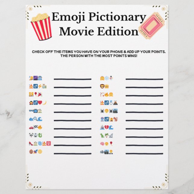 En-tête De Lettre Emoji Pictionary – Movie Edition | Printable Game (Devant)