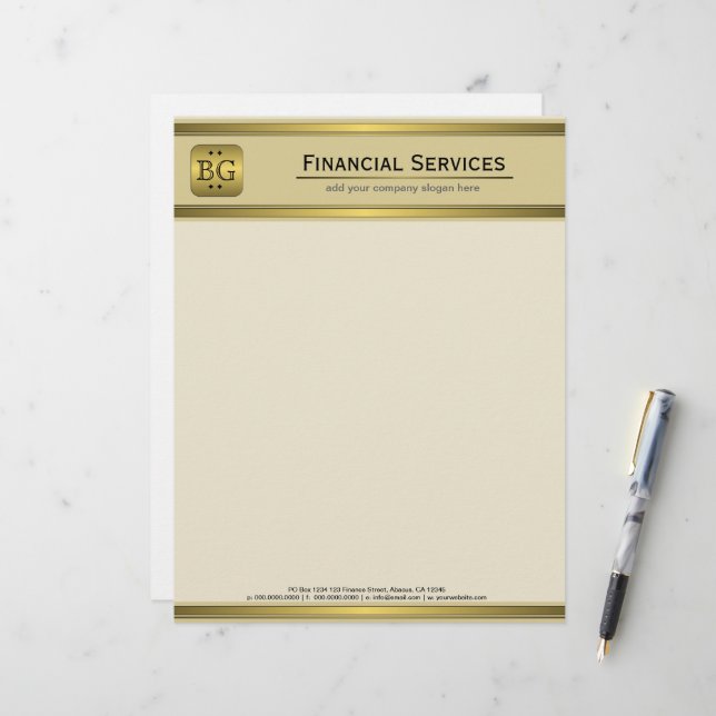 En-tête De Lettre En-tête commercial Cream Gold Plate Accounting (Devant/Arrière en situation)