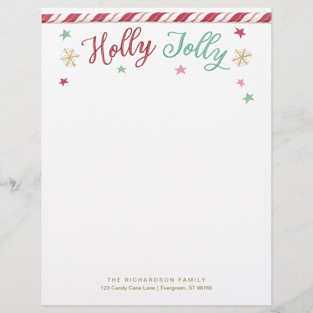 En-tête De Lettre En-tête de Noël Holly Jolly personnalisée (Devant)