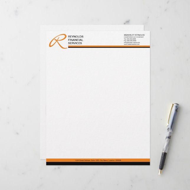 En-tête De Lettre En-tête professionnel Monogramme Orange (Devant/Arrière en situation)