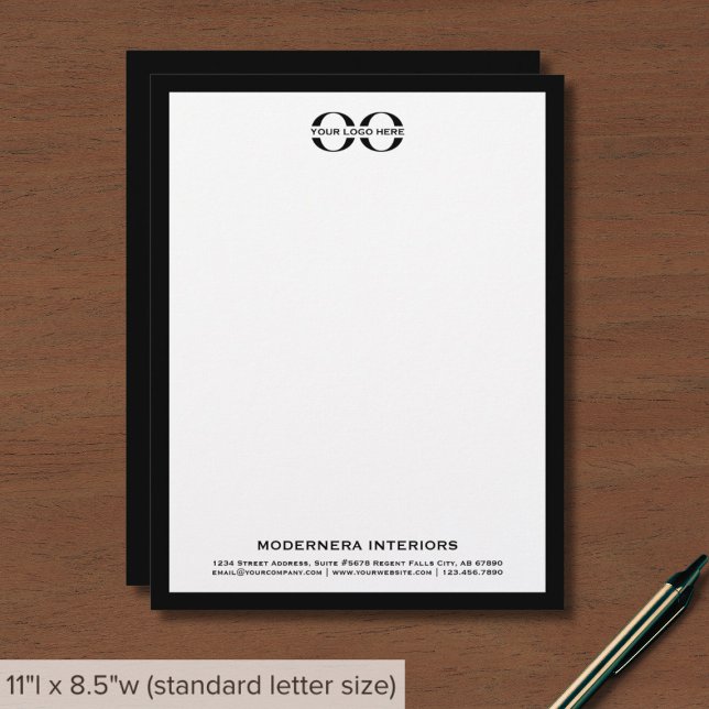 En-tête De Lettre En-tête simple noir blanc avec logo personnalisé (Créateur téléchargé)