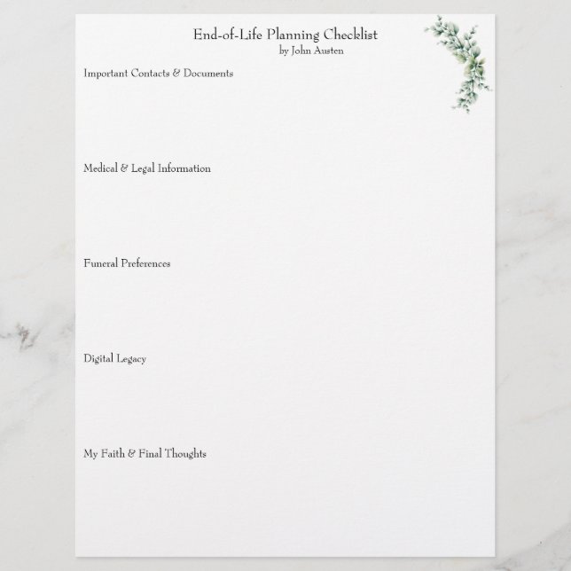 En-tête De Lettre End-of-Life Planning Checklist (Devant)