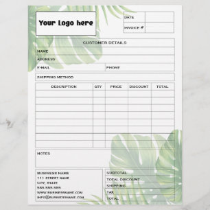 En-tête De Lettre Facture de vente de feuille tropicale pour entrepr