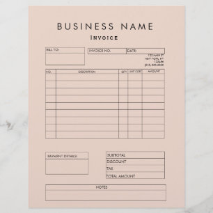 En-tête De Lettre Facture rose pâle Fournitures pour petites entrepr