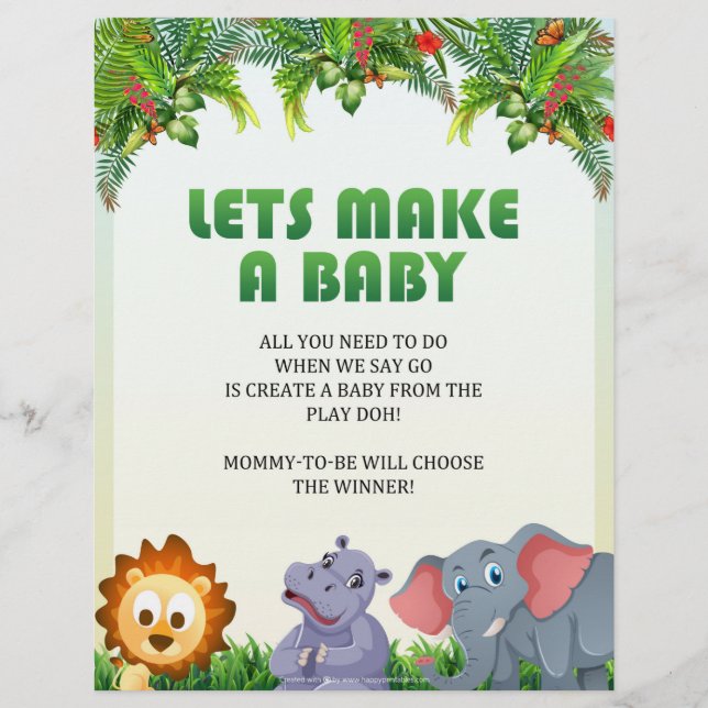 En-tête De Lettre Faisons Un Baby shower Bébé Jeu [Thème animal] (Devant)