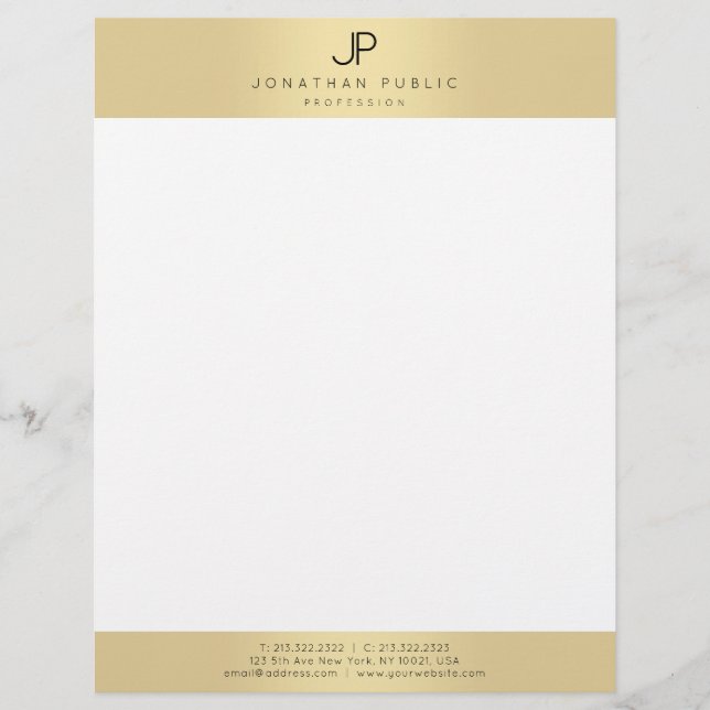 En-tête De Lettre Faux Gold Elegant Monogramme Modèle Glamour (Devant)