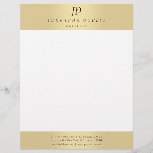 En-tête De Lettre Faux Gold Elegant Monogramme Moderne Modèle Glamor (Devant)