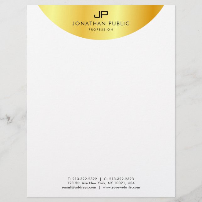 En-tête De Lettre Faux Gold Metallic Look Élégant Modèle Monogramme (Devant)