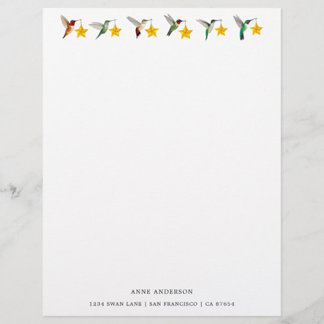 En-tête De Lettre Fêtes Personnalisées Colibris Papeterie (Devant)