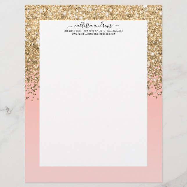 En-tête De Lettre Fille Chic Gold Confetti Pink Gradient Ombre (Devant)
