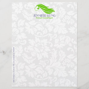 En-tête De Lettre Fille Vert Et Blanc Damas Beauté/Cosmetologie 2