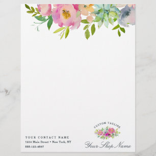 En-tête De Lettre Fleur Chic Mint & Blush Pink Floral Business