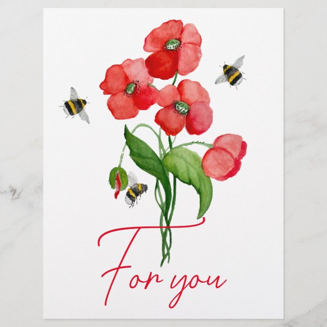 En-tête De Lettre Fleur de coquelicot et bourdons (Devant)