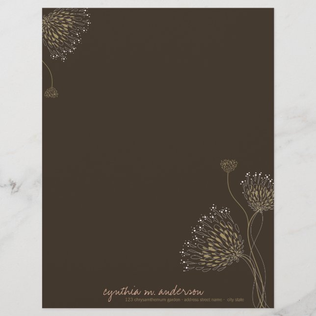 En-tête De Lettre Fleurs Brown Chrysanthème Élégant Chic Floral (Devant)