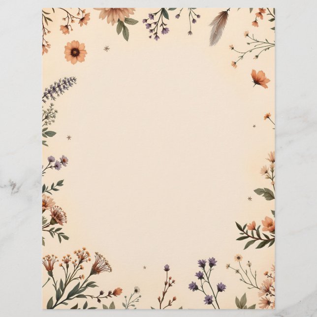 En-tête De Lettre Fleurs et plumes de saumons (Devant)