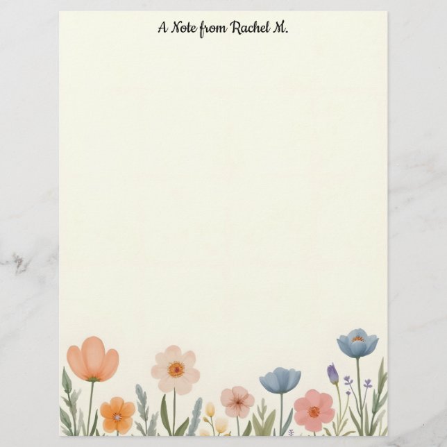En-tête De Lettre Fleurs pastel rose et bleu (Devant)