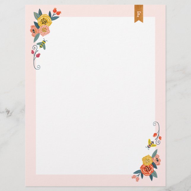 En-tête De Lettre Fleurs sauvages floraux et cadre d'abeille au miel (Devant)