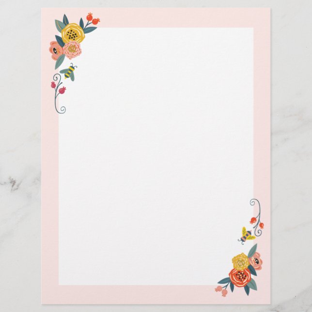 En-tête De Lettre Fleurs sauvages floraux vibrants et cadre (Devant)