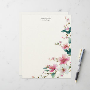 En-tête De Lettre Fleurs sauvages personnalisées rose blanc