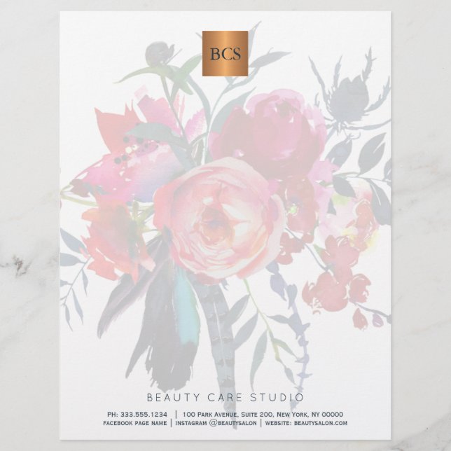 En-tête De Lettre Floral élégant or métallique cuivre monogrammé (Devant)