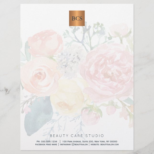 En-tête De Lettre Floral élégant or métallique cuivre monogrammé (Devant)