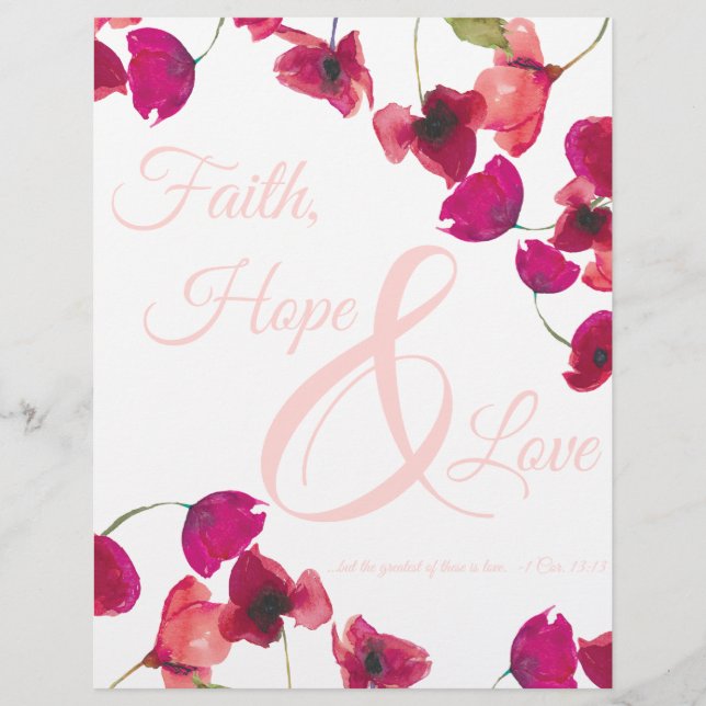 En-tête De Lettre Foi chrétienne, Espoir et amour Écriture florale (Devant)