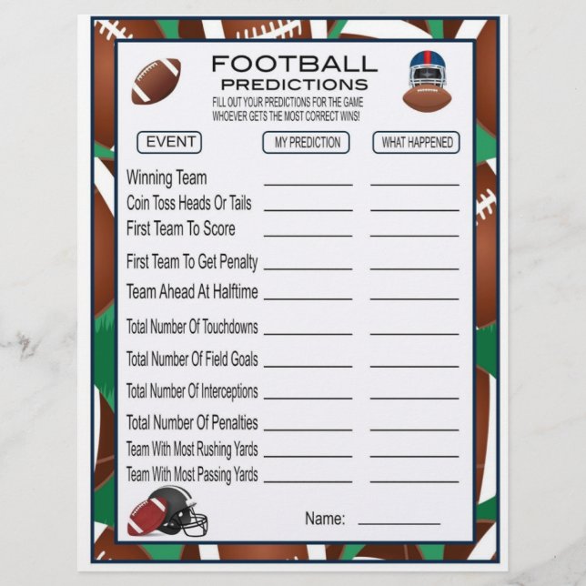 En-tête De Lettre Football Prédictions Football Party Jeu pour enfan (Devant)