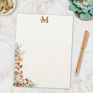 En-tête De Lettre Forêt de champignons Monogramme Fleurs Floral bota