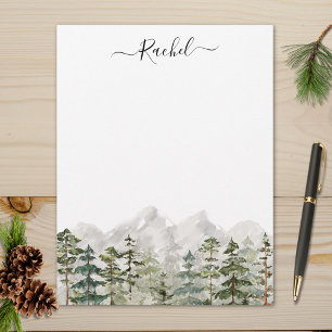 En-tête De Lettre Forêt de pins verts sur une montagne en aquarelle 