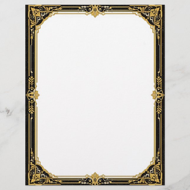 En-tête De Lettre Gold Black and White Art Deco Stationery Paper (Devant)
