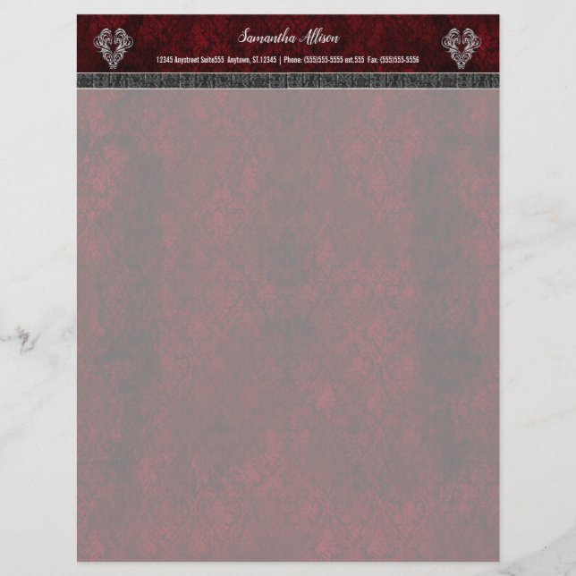 En-tête De Lettre Goth Red Silver Heart Damask (Devant)