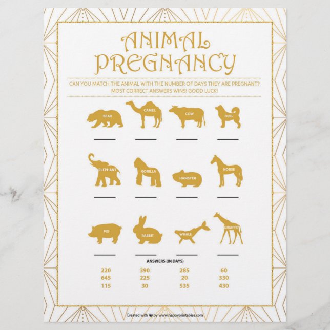 En-tête De Lettre Grossesse animale [Lignes dorées] (Devant)