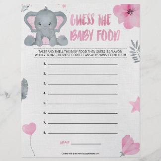 En-tête De Lettre Guess The Baby Food [Baby Elephant [Rose]