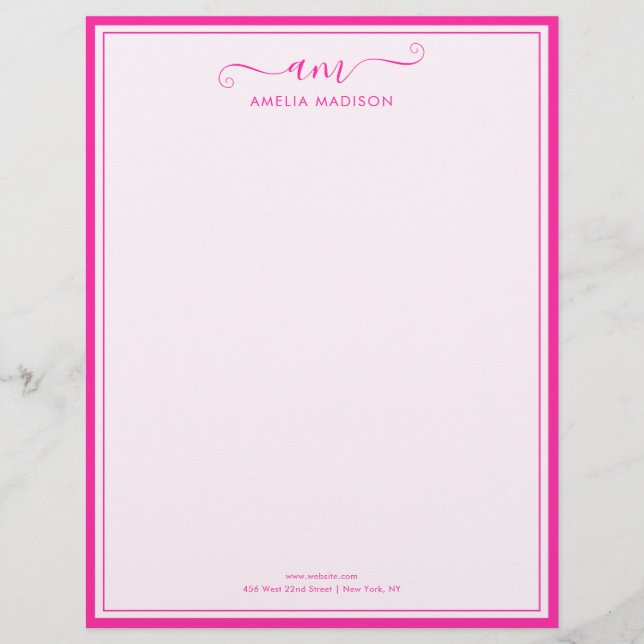 En-tête De Lettre Handwritten Script Vibrant Pink Letterhead (Devant)