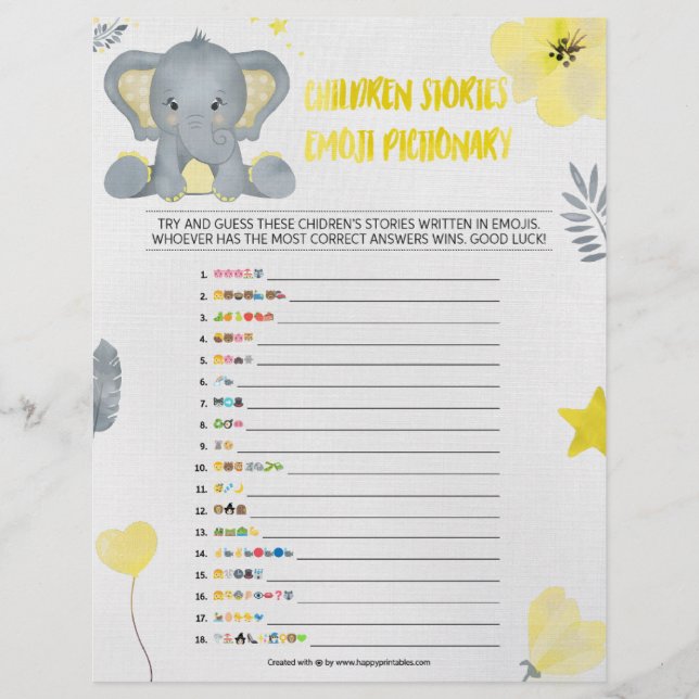 En-tête De Lettre Histoire des enfants Emoji Pictionary [Baby Elepha (Devant)
