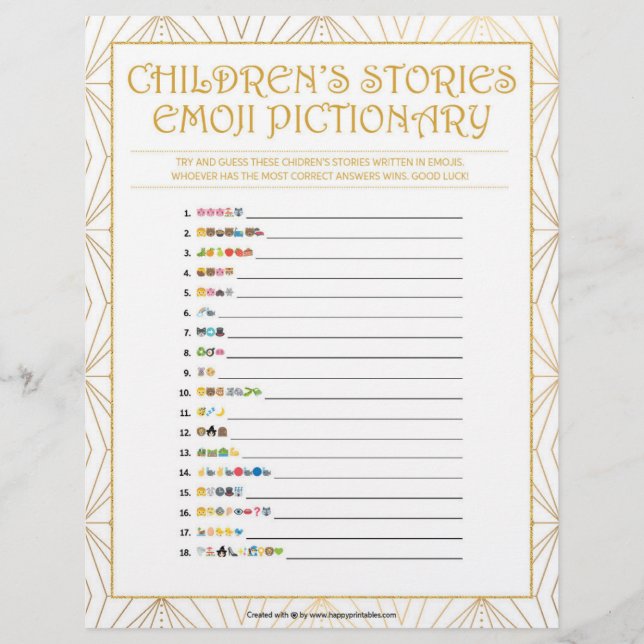 En-tête De Lettre Histoires d'enfants Emoji Pictionary [Lignes d'or] (Devant)