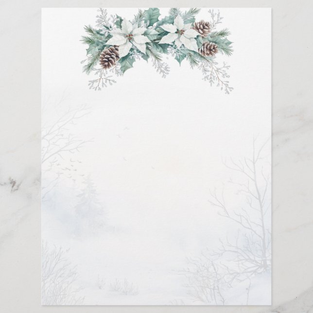 En-tête De Lettre Hiver Poinsettia Pine Cônes Noël (Devant)