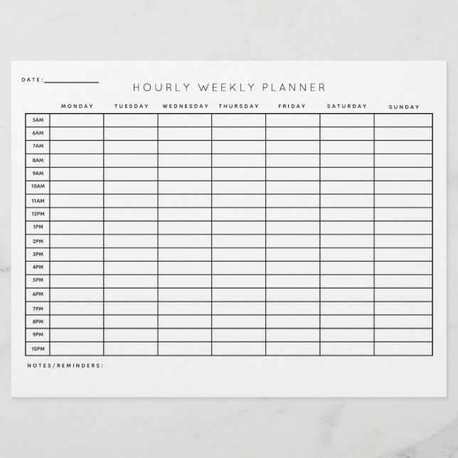 En-tête De Lettre Horaire Hebdomadaire Planificateur Horaire Feuille (Devant)