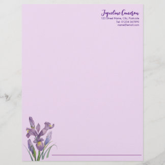 En-tête De Lettre Illustration botanique de l'iris pourpre à l'aquar