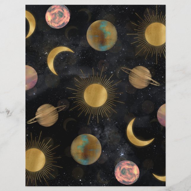En-tête De Lettre Illustration Gold Sun Moon Planètes Space (Devant)