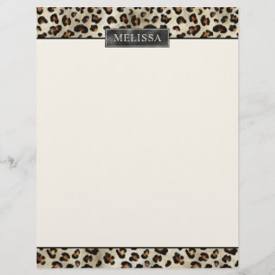 En-tête De Lettre Impression d'animal léopard avec nom et feuille d'