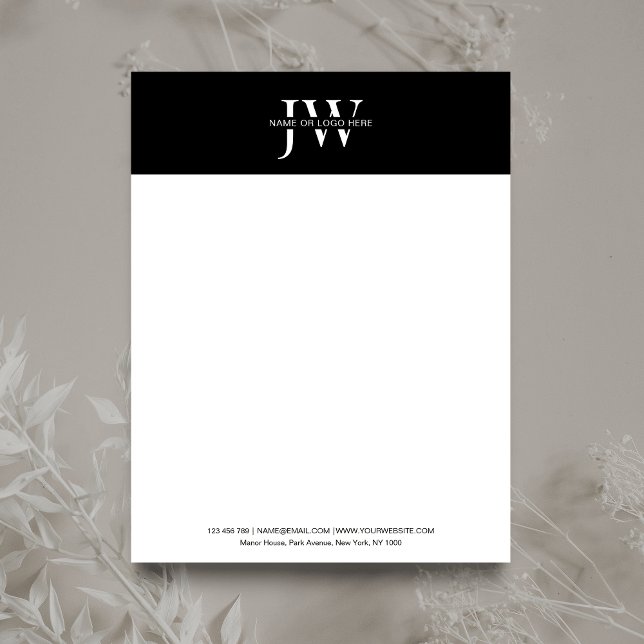 En-tête De Lettre Initiales minimalistes Monogram Black & White Comp (Striking black and white business letterhead with space for you initials and business details)