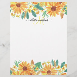 En-tête De Lettre Jaune Tournesol d'été Monogramme