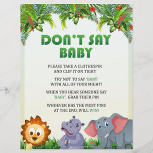 En-tête De Lettre Jeu de Baby Shower "Ne dites pas bébé" [Thème Anim