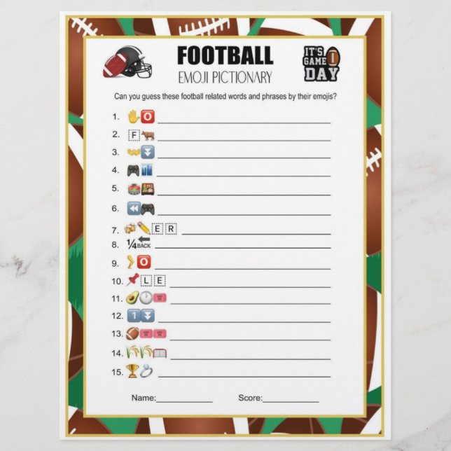 En-tête De Lettre Jeu de la partie de football Emoji Pictionary (Devant)