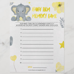 En-tête De Lettre Jeu de mémoire pour bébé [Baby Elephant [Jaune]