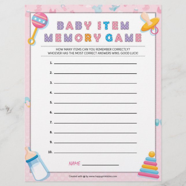 En-tête De Lettre Jeu de mémoire pour bébé [Bébé Basiques rose] (Devant)