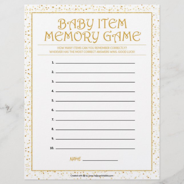 En-tête De Lettre Jeu de mémoire pour bébé [Golden Sparkles] (Devant)