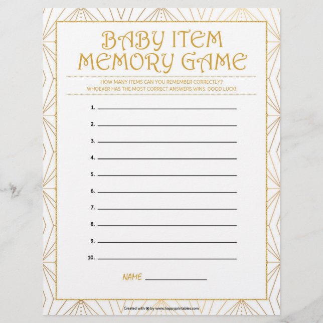 En-tête De Lettre Jeu de mémoire pour bébé [Lignes dorées] (Devant)